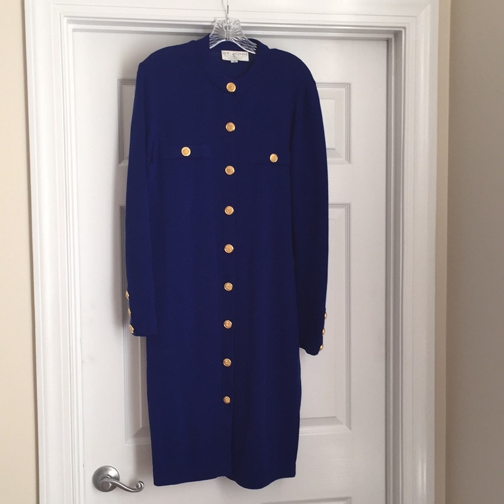 St. John long sweater dress coat with gold buttons